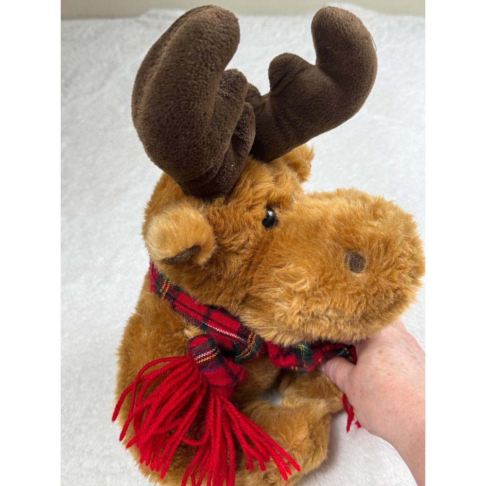 Dandee Singing Plush Moose Stuffed Animal‎ Toy Plaid Scarf Holiday Decor